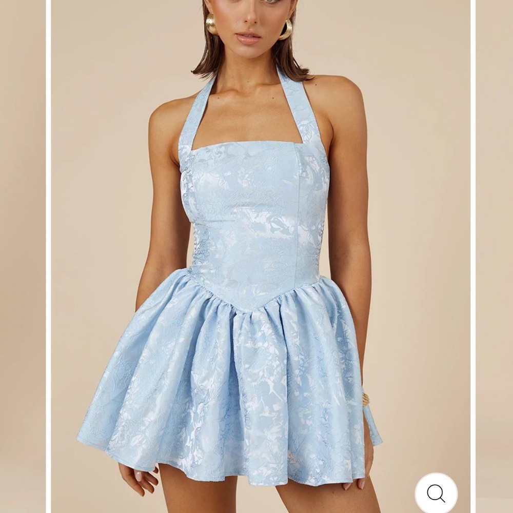 Runaway the Label Sabine Jacquard Mini Dress - Ice Light Blue size Small